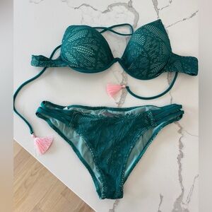 Vintage 2000s Victoria's Secret Teal and Pink Bikini